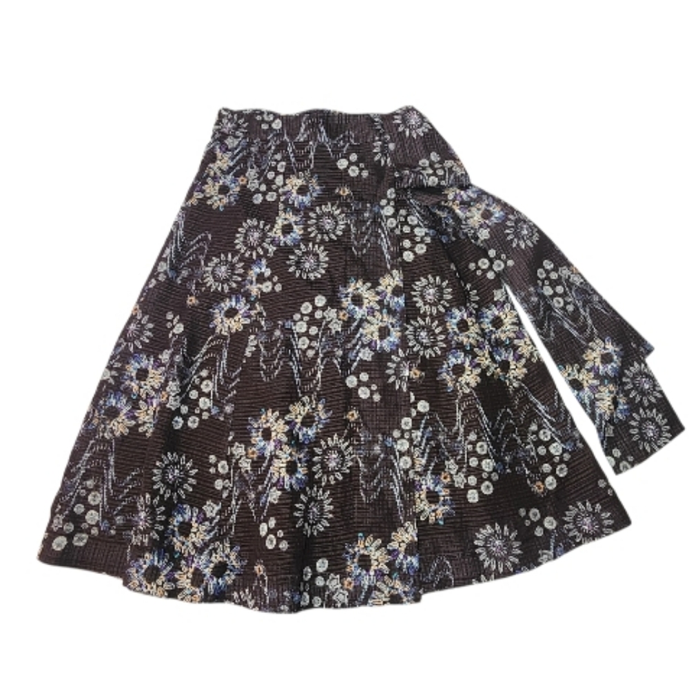 Marie Oliver Wrap Maxi Skirt Linen Blend Floral Print Lined Boho Elegant